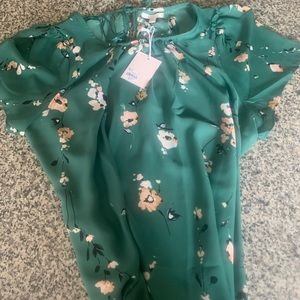 Lauren Conrad Green Floral Blouse